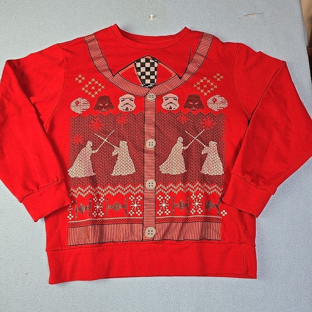 Star Wars Medium Ugly Christmas Sweater Sweatshirt Red Jedi Darth Vader Tie